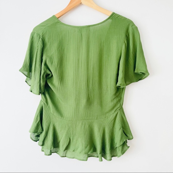 Mustard Seed Green Tie Front Ruffle Hem Cropped Blouse - Picture 5 of 5
